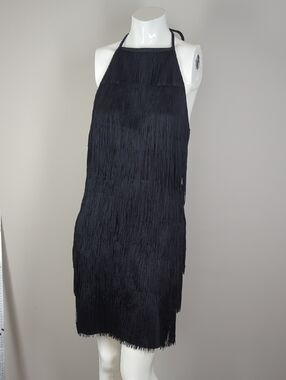 Pretty Little Thing Black Fringe Halter Dress 6